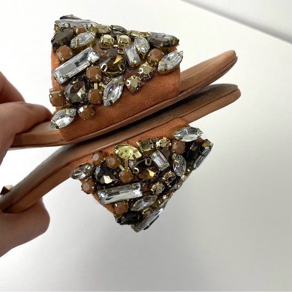 SCHUTZ Victoria Jewelled Embellished Leather Sandal Slides Size 7 - Picture 10 of 12